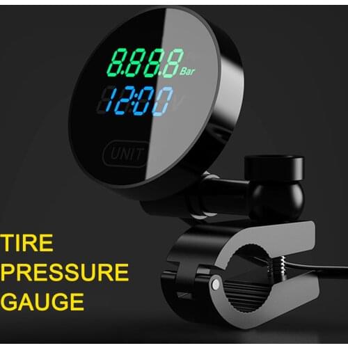 2020 New Universal 3-in-1 Motorcycle Tire Pressure Gauge with Time Voltage Tire Pressure Display
