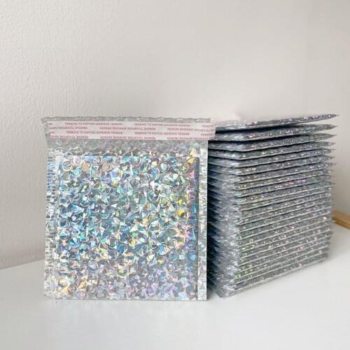 50PCS Laser Silver Packaging Shipping Bubble Mailer Gold Foil Plastic Padded Envelope Gift Bag Rose Gold Mailing Envelope Bag