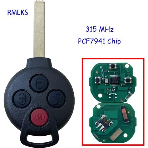 RMLKS 3+Panic 4 Button Keyless 315Mhz PCF7941Transponder Chip Remote Control Key for Mercedes Benz Smart Fortwo MB Smart 451