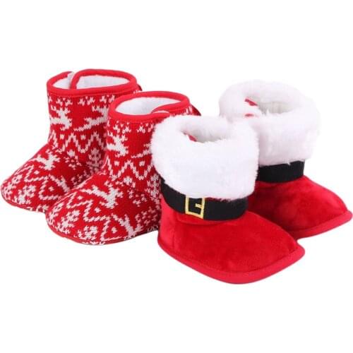 0-18M Baby Christmas Boots Snowflake Santa Design Winter Thick Warm Slippers Anti-Slip Infant Newborn Booties