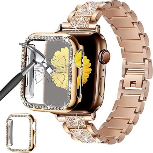 Diamond case + Iwatch 42mm and 38mm straps, stainless steel bracelet case + Apple Watch series 5 4 3 SE 6 (for Iwatch straps)