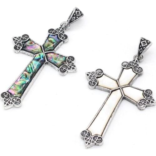 Natural Abalone Shell Brooch Pendant Exquisite Cross Shape Brooch Pendant Charms for Making Women Jewerly Necklace Gift 42x65mm