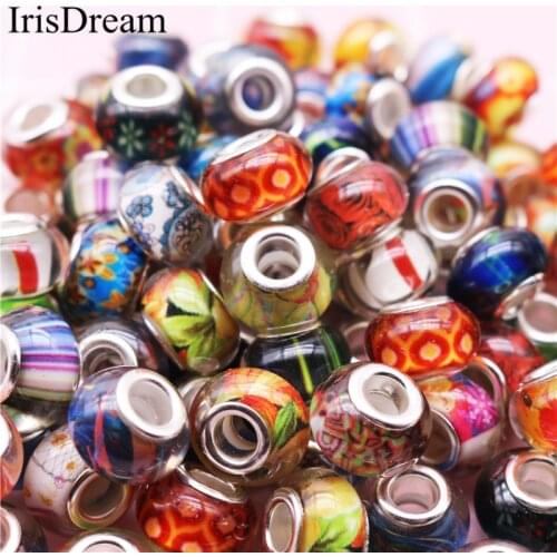 20Pcs/Lot Big Hole Round Murano Plastic Resin Spacer Beads Charms For Jewelry Making Fit Pandora Bracelet DIY Chain Necklace