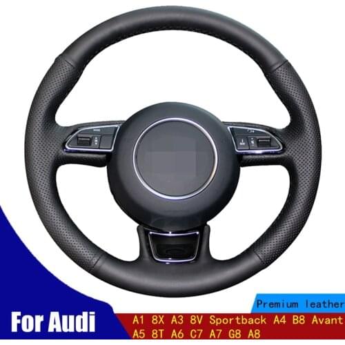 DIY Car Steering Wheel Covers Soft Black PU Artificial Leather For Audi A1 8X A3 8V Sportback A4 B8 Avant A5 8T A6 C7 A7 G8 A8