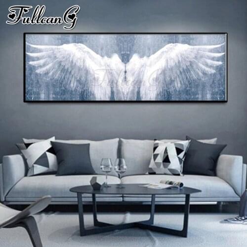 FULLCANG white angel wings diy 5d full square round drill diamond embroidery sale large mosaic painting home decoration FC3390