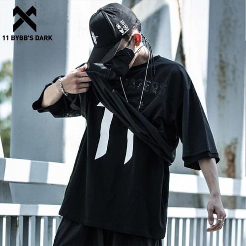 11 BYBBs DARK 2021SS Hip Hop T-Shirt Fake Two Net Yarn Cotton Loose Short Sleeve Shirts Streetwear Functional Harajuku Tshirts