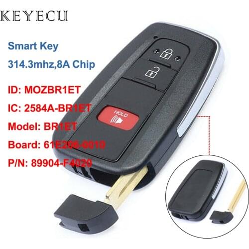 Keyecu 3 Buttons Smart Proximity Remote Car Key Fob 314.3MHz 8A Chip for Toyota C-HR 2018 2019, FCC: MOZBR1ET, Model: BR1ET