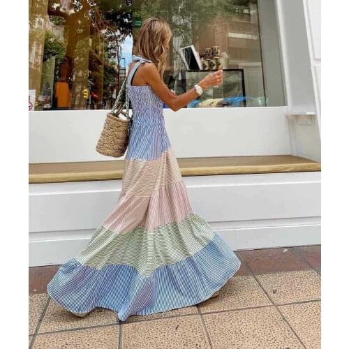 Summer Pleated Sleeveless Beach Dress Strapless Strap Bow Party Fashion Striped Stitching Tube Top Women Dress -40