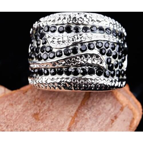 Fashion Zircon Silver Color Chunky Rings for Men Classic White Black CZ Stone Punk Rock Rings Party Jewelry Anniversary Gifts