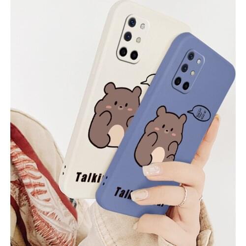 Cute For Oneplus 8t 9 9pro Case Bear Liquid Slicone Soft Cover 9r pro Shockproof Phone Case
