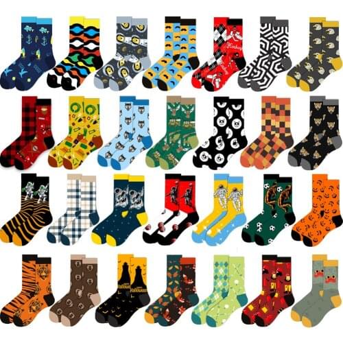 Men Cartoon Sock Anime Funny Happy Personality Fruit rhombus Crew Socks Mens Sox Hip Hop Street Fashion Skarpety Long Socks