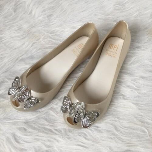 New Mini Melissa Big Girl fairy buttrefly Jelly shoes Kids Fashion Princess Pearl Beach Shoes Student soft PVC sandals MN031