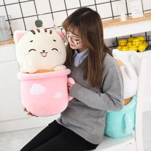 New Cute Pink Creative Teacup Cat Plush Toys Comfortable Air-conditioning Blanket Funny Birthday Xmas Gift Sofa Sleeping Pillow