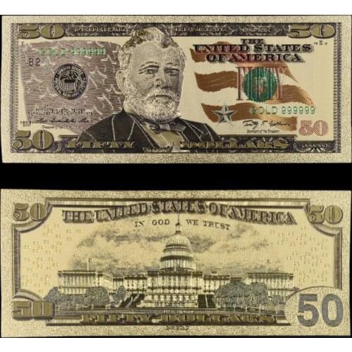 New Product US Currency Paper 50 Dollar Money Gold 999 Gold Plated Fake Banknotes for Collection and Souvenir Gifts