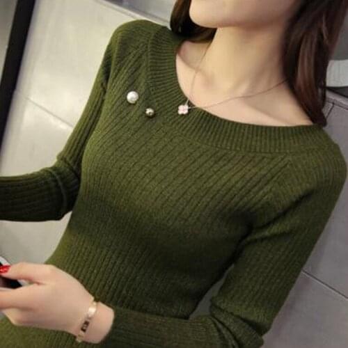 Sexy Women Knitted Sweater Fashion Classy Autumn Shirt Cosy Slash Neck Fitted Brief Pullovers Slim Elastic Solid Tops