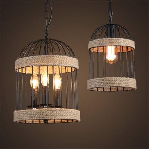 American country industrial style birdcage pendant lights Creative Hemp Rope Internet Cafe Bar Clothing Store loft hanging lamp