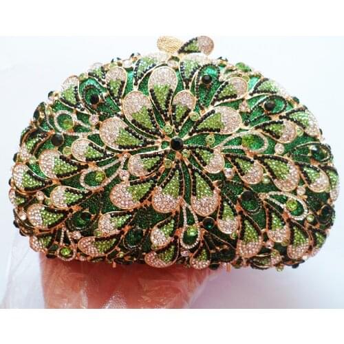 Luxury Green/White Rhinestone Clutch Women Small Wedding Bridal Purse Wallet Designer Ladies Shoulder Chain Messenger Handbags
