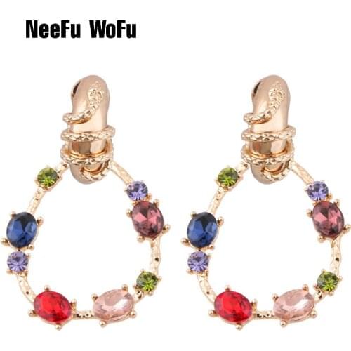 NeeFu WoFu Stone Water Drop Earrings Zine Alloy Brand Rhinestone Big Earring Large Brinco Ear Christmas Accessories Oorbellen
