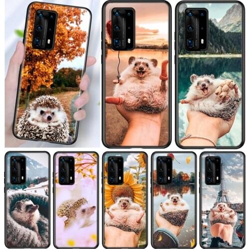 Silicone Cover Cute Hedgehog Outing For Huawei P40 P30 P20 Pro P10 P9 P8 Lite E Plus 2019 2017 Phone Case