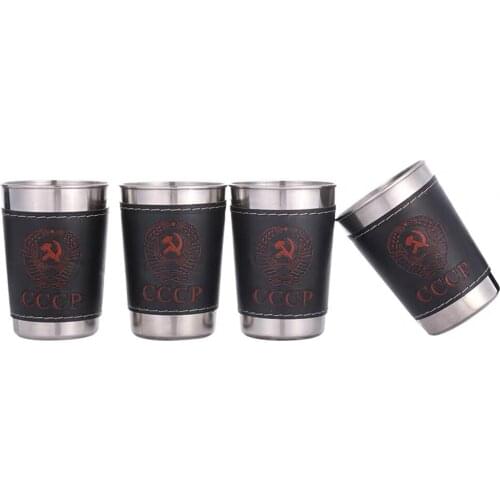 Vodka Cup 304 PU holster Russia Stainless Steel Mini Wine Tumbler Portable Personalized 4pcs 30ml/75ml/170ml Shot Glass Set