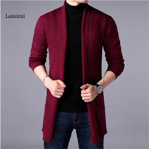 Sweater Coats Men New Fashion Autumn Mens Slim Long Solid Color Knitted Jacket Fashion Mens Casual Sweater Cardigan Coats