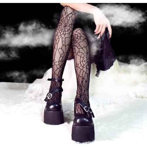 Harajuku Dark Girls Vintage Gothic Spider Web Lolita silk stockings Womens Sexy Punk Hollow Black Lace Pantyhose Female socks