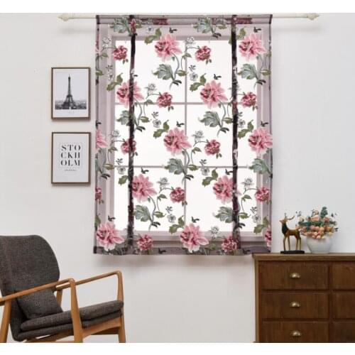 Floral Printed Vertical Blind Tulled Curtains Roman Blinds White Sheer Panel Red Coffee Office Short Tulle Window Door Curtain