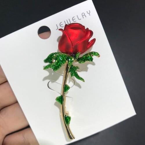 Wuli&baby Enamel Rose Flower For Women Lady Pearl Red Blue Flower Party Office Brooch Pin Gifts