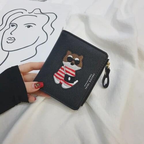 Embroidery Cat Women Short Wallet Zipper Coin Purse Short Womens Wallet Female Mini Card Holder Clutch for Girl Carteras Mujer