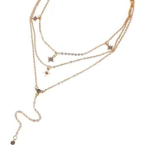 Boho Crystal Jewelry Multi Layer Star Choker Necklaces for Women Sexy Moon Fashion Pendant Vintage Tassels Chocker Necklace