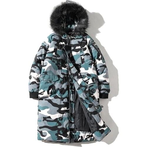 Winter New Trend Camouflage Thicken Padded Warm Hooded Long Coat Men Large Fur collar Casual Winter Cotton Jacket Plus Size 4XL