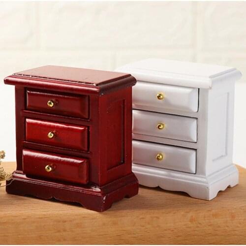 1/12 Dollhouse Mini Exquisite Wooden Furniture Bedside Drawer Cabinet Model Toy Kids Educational Toys for Children Gifts