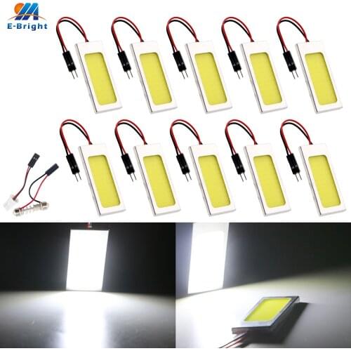 10pcs 6000K 9-16V LED 36 SMD COB LED Aluminum Panel Light 360LM 12V DC T10&Festoon Adapter Interior Roof Dome Reading White