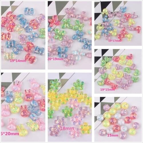 10pcs/lot kawaii flatback resin butterfly heart round shaped with glitters resin cabochons accessories