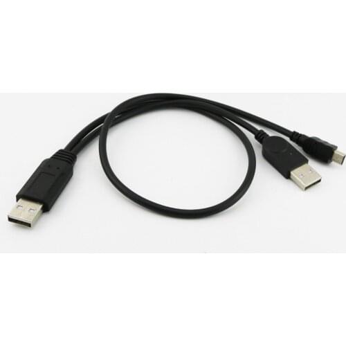 1x Mini USB Male + USB 2.0 Male to USB 2.0 A Male Data Charging Connector Cable Cord 50+20cm