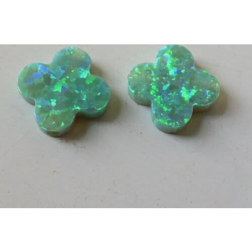 20pcs /lot 10mm Synthetic 4 Clover Cabochon Opal for DIY Jewelry flower cut opal stone beads