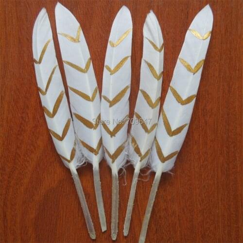 20Pcs/Lot!9-15cm Arrow Printed White Goose Quill Feathers for Wedding Decorations,Trimmings,Crafts,Millinery