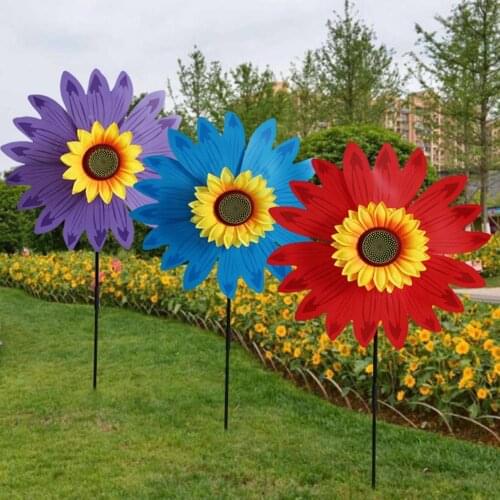 2021 Practical Sunflower Pin-wheel Non-fade Light Weight Seven Colors Styles Plastic Kids Sunflower Windmill Decor for Outdoor
