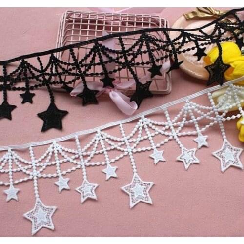 3Yard/Lot Stars Tassel Milk Silk Water Soluble Embroidered Lace Trim Costumes Clothes Skirt Stitching Curtains Home Accessories