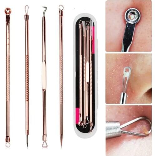 4Pcs Face Cleaner Rose Gold Stainless Steel Acne Blackhead Needle Set Facial Acne Remover Pick Health and Beauty Skin Care Tools