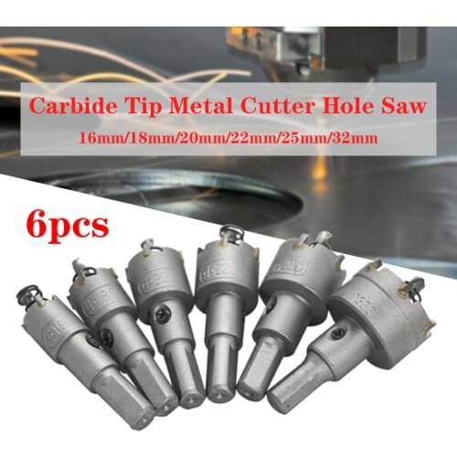 6Pcs/Set 16-32mm Steel Tungsten Carbide Tipped TCT Core Drill Bit Hole Saw Cutter Set Hole Saw Alloy Cutter Wood Metal Drilling