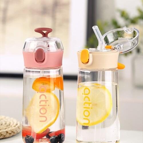 600ml Cartoon Water Bottle with Straw Plastic Water Cup Creative Portable Water Cups With Rope Leak-proof Cup Drink Bottles