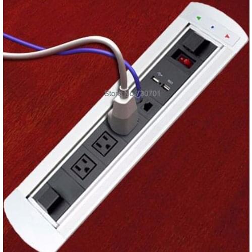 United States power plug furniture socket with 3 American power + 1*dual cat6+2*charge USB + 1*power Switch