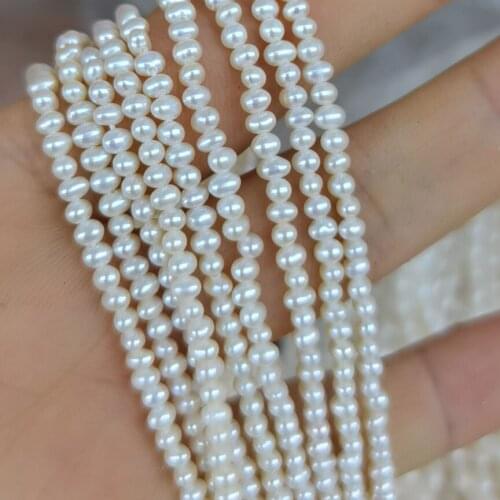 Free shipping 37 CM,3-5 mm mini near round egg shape pearl AA good luster,100% nature freshwater pearl in strand