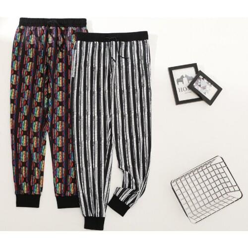 Elastic Waist Stripe Printed Pants Mens Beam Feet Tide Cargo Trousers Wide Leg Nine Points Casual Pants Sweatpants pantalon