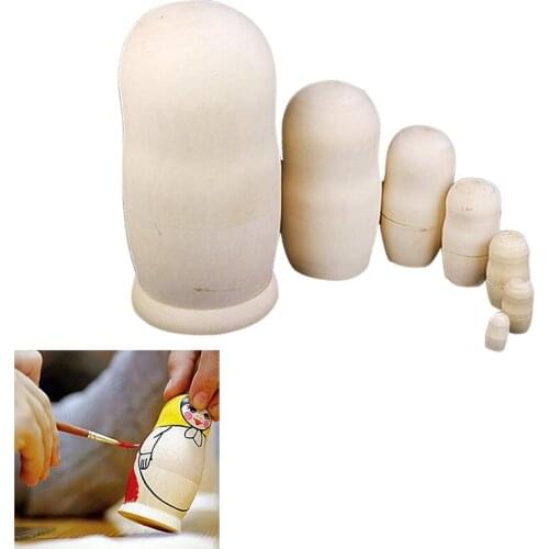 Hot Sell 7pcs/set Wooden DIY Hand-paint Unpainted Unpainted Blank Embryos Russian Dolls Matryoshka Kids Art Gift @ -17