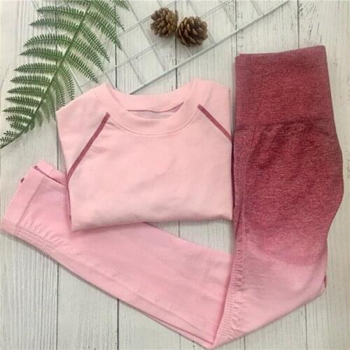 Energy Seamless 2 Piece Set Yoga Set Women Sport Suit Gym Workout Clothes Long Sleeve Fitness Top and Scrunch Butt Leggings