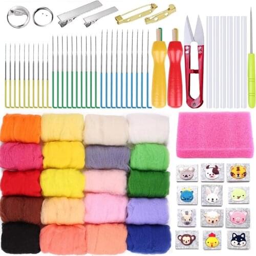 KAOBUY 78PCS Needle Felting Starter Kit, 20Colors Wool Roving With Wool Felt Mold, Felting Needle, Foam Mat, Felting Tool Holder