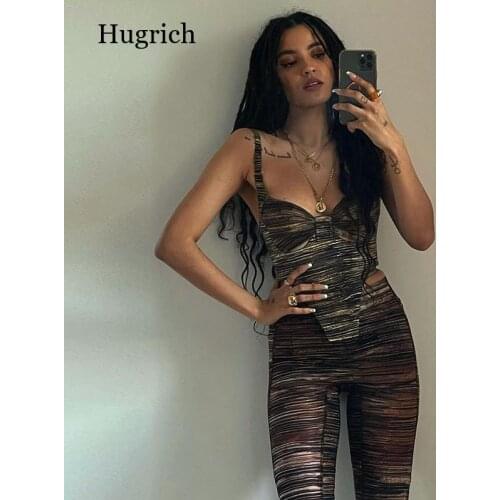 Y2K Grunge Printing Co-Ord Tops Set with Pants Vintage E-Girl Cut Out Cami Tops and High Waist Pants 2 Piece Suits Chic