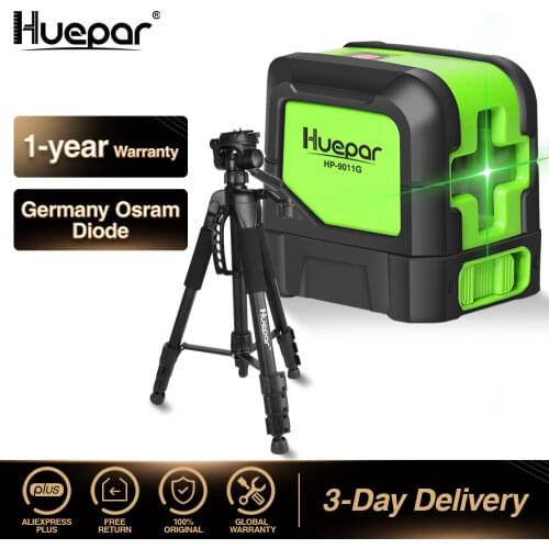 Huepar Green Beam Cross Line Laser Self-Leveling Laser Level + Multi-function Travel Camera Adjustable Laser Level Tripod